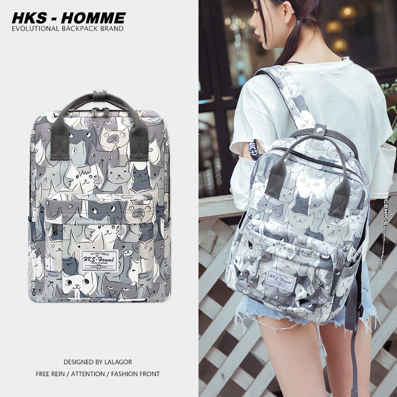 2020新款印花女大容量韩版男双肩包 hkshomme双肩背包