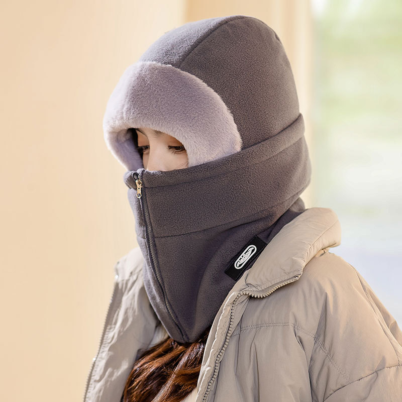 冬季保暖帽子女电动车骑行防风防寒面罩围脖一体头套加绒厚雷锋帽