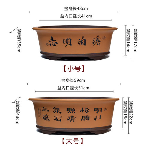 紫砂花盆盆景盆中国风盆栽绿植陶瓷特大号阳台种菜长方形腰圆盆 - 图2