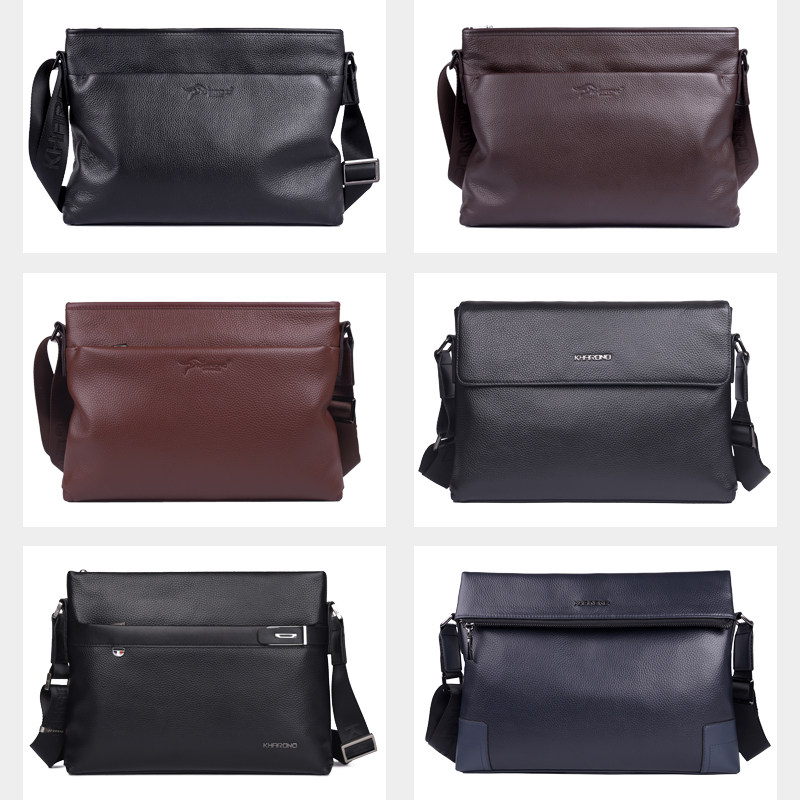 大容量牛皮男士男包横款邮差单肩包 kharono男士包袋