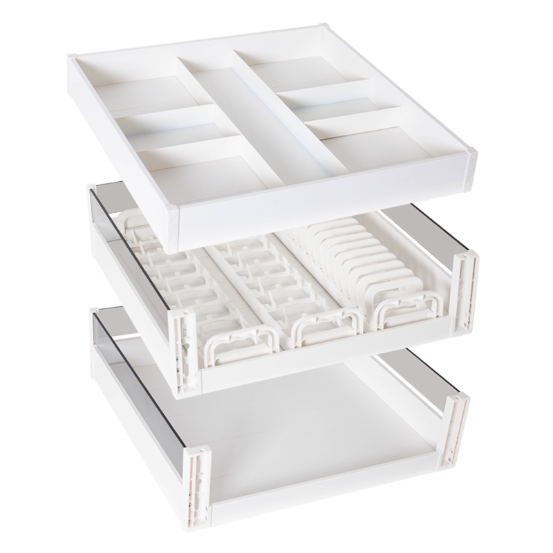 飞鸥厨房橱柜多层开门抽屉式拉篮白色定制加深锅具收纳碗碟锅篮-图3