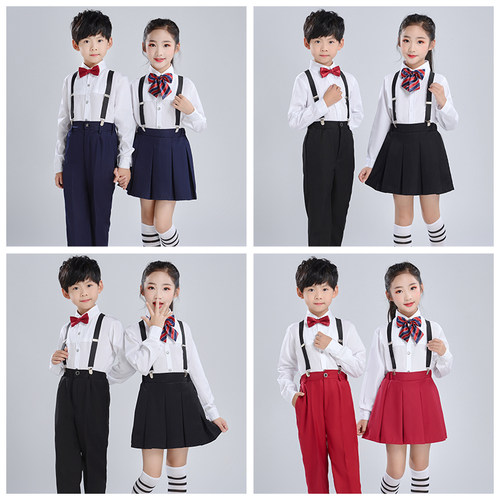 儿童大合唱演出服表演服装男童女诗歌朗诵演讲比赛中小学生背带裤 - 图0