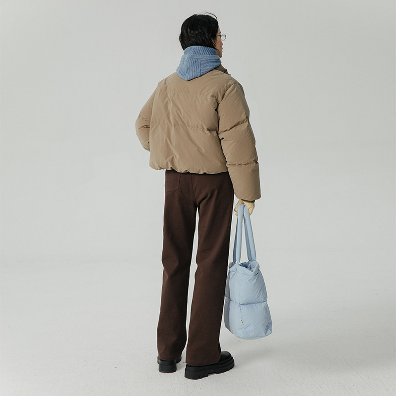 omont蛋挞家 蓝色立领短款羽绒服女冬季新小个子保暖面包服外套,淘宝优惠券,粉丝福利购,淘宝优惠卷