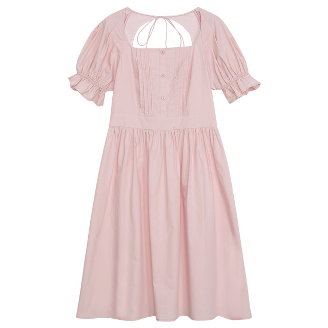 Omont egg tarts square collar puff sleeve dress
