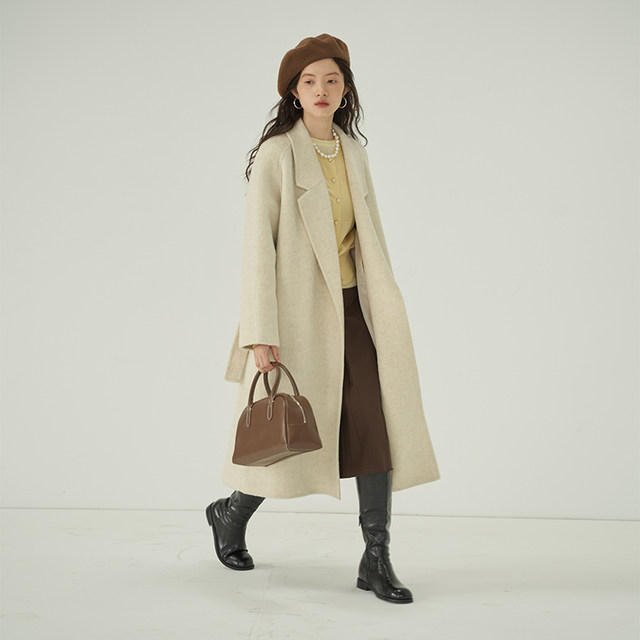 Omont egg tart family wool mid-length woolen coat