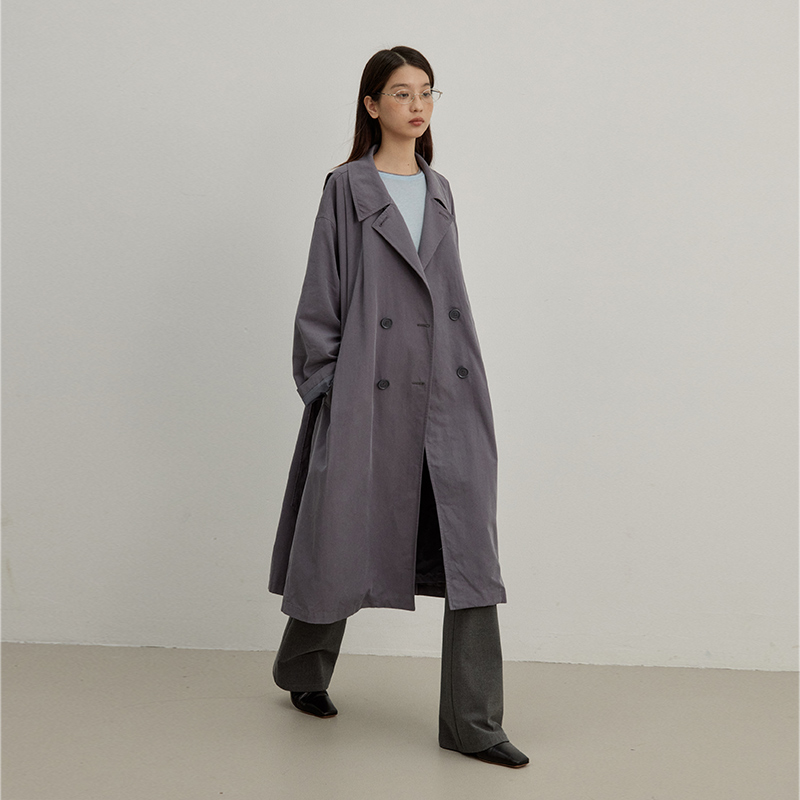 omont蛋挞家 复古双排扣风衣外套春秋季新高级感宽松中长款大衣 - 图0