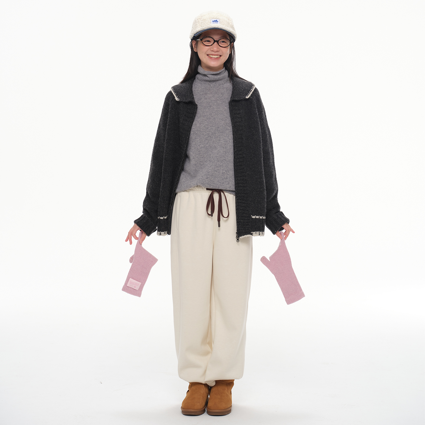 【新品9折】omont蛋挞家100%羊毛复古棒球风拉链针织开衫毛衣外套 - 图1