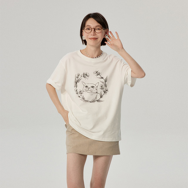 Omont egg tart home short sleeve retro kitten print