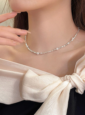 碎银子珍珠项链轻奢锁骨链小众设计高级感颈链2024年新款爆款配饰