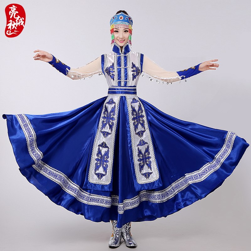 新款蒙古舞蹈少数民族短长款表演服 亮秋绒民族服装/舞台装