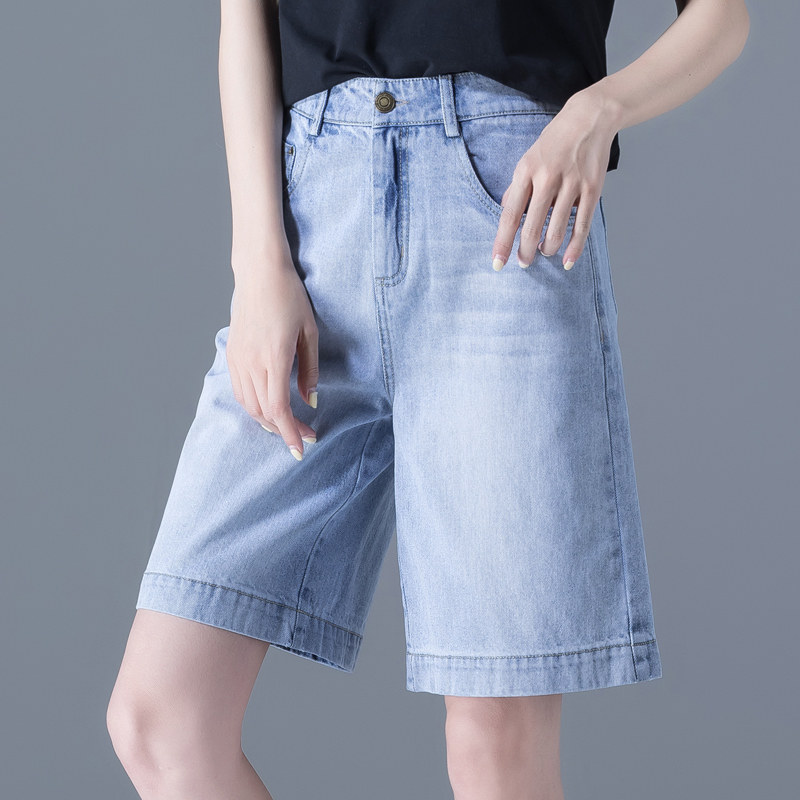 牛仔五分裤夏薄款宽松阔腿高腰短裤 凌丹娜牛仔裤