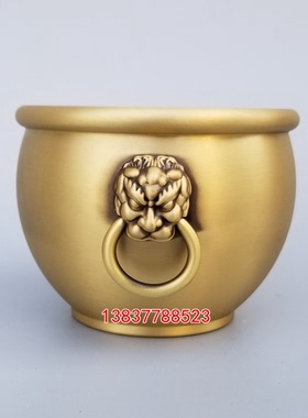 黄铜狮头双耳故宫缸仿古铜缸铜香炉创意聚宝盆家居装饰工艺品摆件