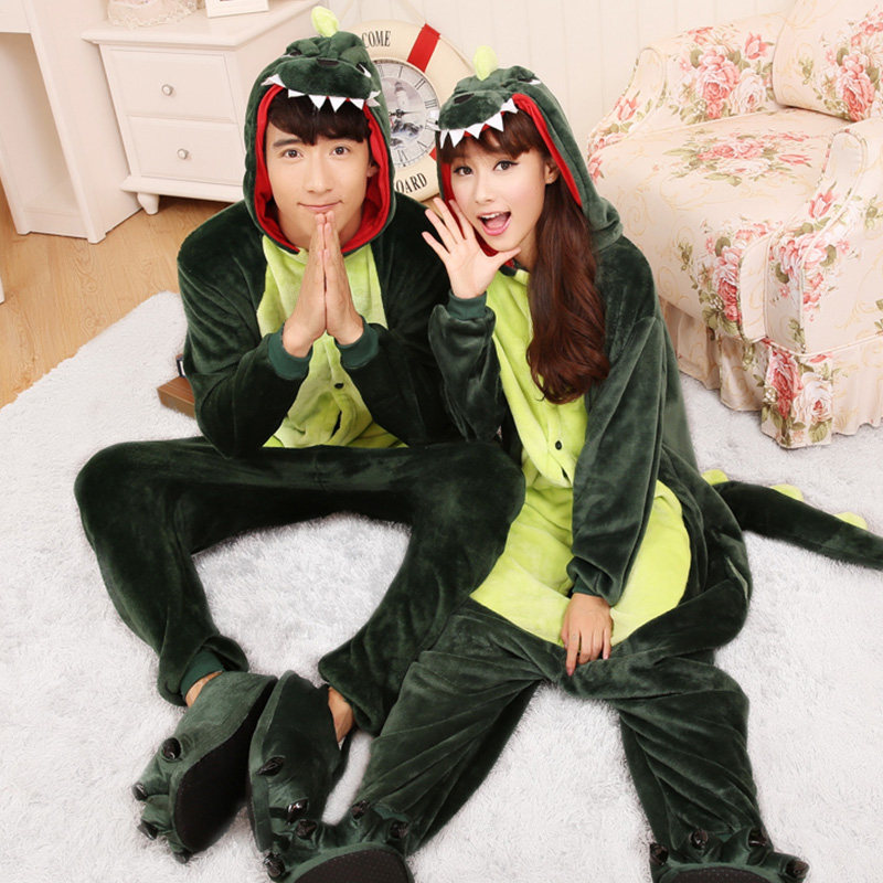 秋冬季男女法兰绒恐龙动物卡通睡衣 一阳指服饰睡衣/家居服套装