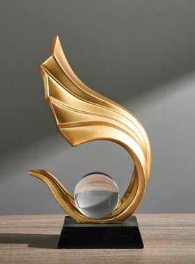 新中式轻奢黑金招财风生水起摆件