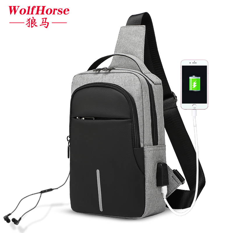 wolfhorse箱包旗舰店男士胸包休闲时尚运动小背包多功能简约单肩包韩版潮流斜挎包男包0