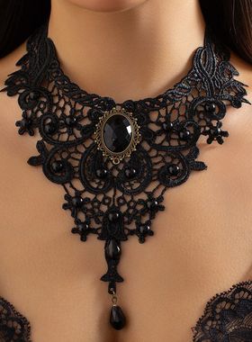 欧美跨境复古哥特风花边蕾丝暗黑