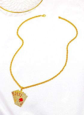 欧美个性创意镶钻扑克牌项链酷