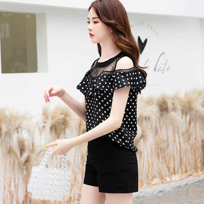 2020春夏新款遮肚子超仙甜美雪纺衫 香衣伴水蕾丝衫/雪纺衫