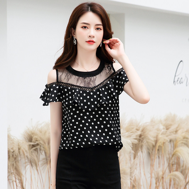 2020春夏新款遮肚子超仙甜美雪纺衫 香衣伴水蕾丝衫/雪纺衫