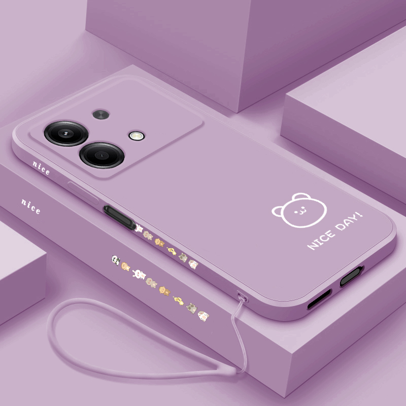 适用于红米note13rpro手机壳简画熊和兔红米小米note13RPro新款耐脏中国风男女全包液态硅胶Note13Rpro软壳