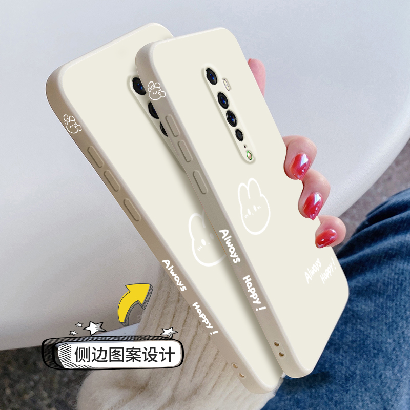 适用opporeno2手机壳新款reno2z液态硅胶保护套renoace男女renoZ镜头全包防摔软壳十倍变焦版简约外壳开心兔 - 图3