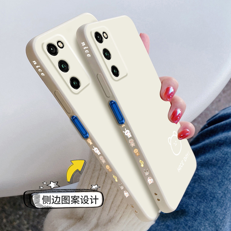 适用华为荣耀v30手机壳个性简画熊和兔荣耀 v30pro直边保护套v20网红时尚潮牌创意软壳honer全包防摔男女潮