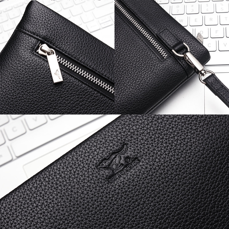 七匹狼休闲手拿包男大号夹包手提包 septwolves赤古男士包袋