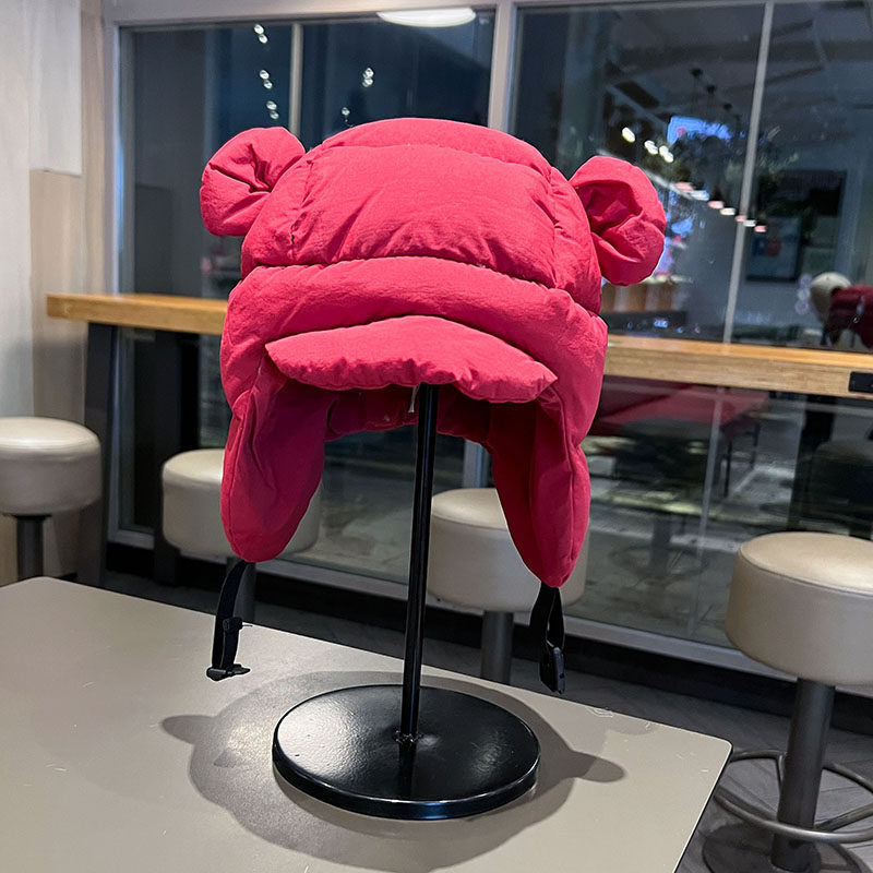 羽绒棉雷锋帽女可爱小熊耳朵套头帽东北冬季骑车防风护耳飞行帽子,淘宝优惠券,粉丝福利购,淘宝优惠卷