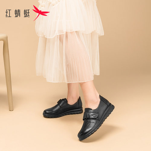 红蜻蜓女士单鞋2026春季款平软底真皮透气舒适防滑中老年妈妈鞋子 - 图1