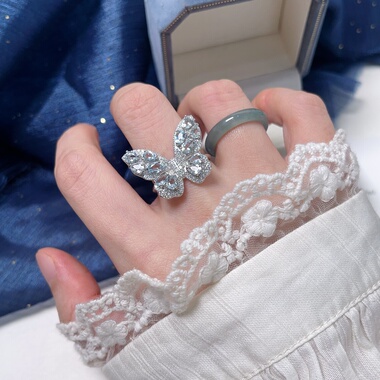 【海蓝宝刻面】s925纯银天然海蓝宝戒指可调节活口指环女礼物