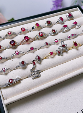 【红宝石戒指】s925纯银红宝石戒指镶嵌指环彩宝女礼物指环可调节