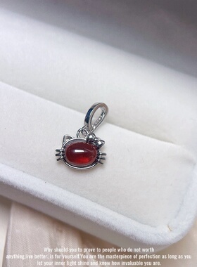 【kitty猫】s925纯银天然石榴石戒指吊坠万能扣酒红色可爱礼物女
