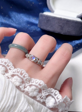 2.2【月光石戒指】s925纯银马岛月光石戒指印度料蓝月光可调节