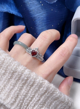 11.9【石榴石合集】通体s925纯银戒指日系蕾丝爱心女可调节指环