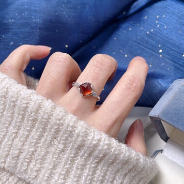 12.18更【石榴石蛋面】s925纯银酒红石榴石戒指女活口食指环礼物