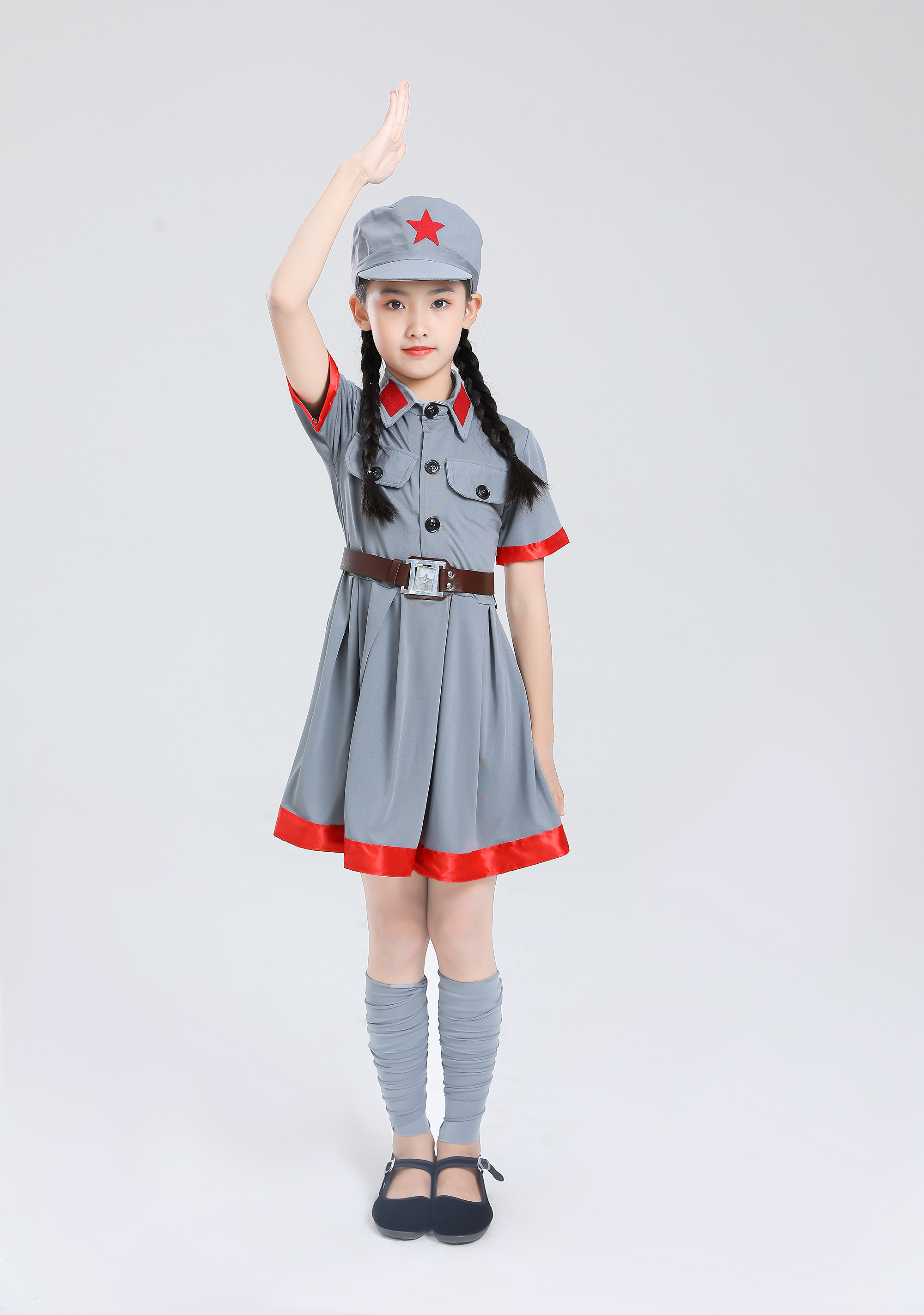 儿童小红军演出服装闪闪红星八路军军装小学生弹力舞蹈演出服成人