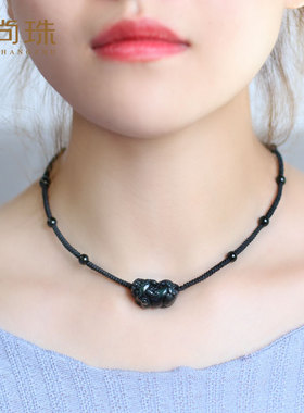 正品黑曜石貔貅项链挂坠