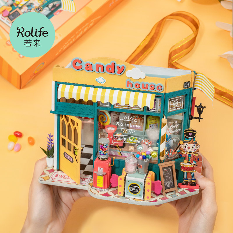 rolife若来彩虹糖果屋diy小屋创意小店房子木质拼装模型手工礼物 - 图1