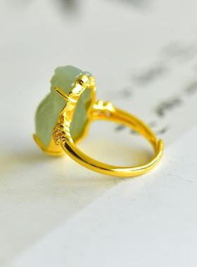 天然和田玉貔貅戒指女款玉石