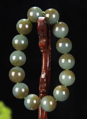 且末糖圆珠手串和田玉大珠子卡16/18mm男士大气百搭玉串半山水