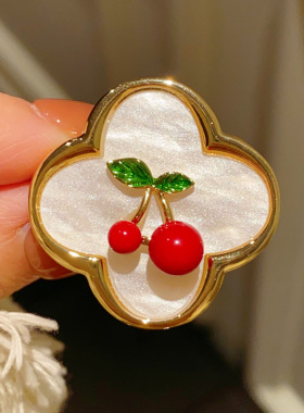 韩版甜美可爱四叶草樱桃胸针胸花
