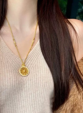 幸运马车罗盘沙金项链仿