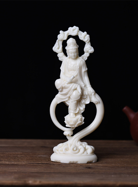象牙果雕刻莲花自在观音菩萨供奉摆件办公家居描金佛像工艺装饰品