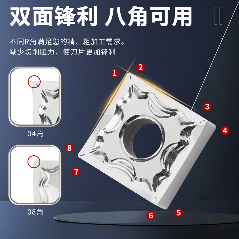 昂达数控铝用刀片SNMG120404正方形铜件车刀片外圆内孔机夹刀粒-图1