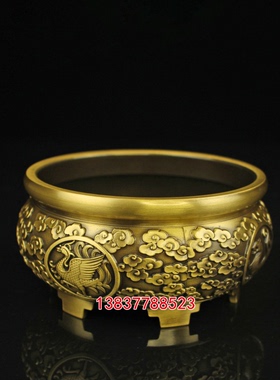 黄铜十二生肖香炉四大神兽聚宝盆家用浮雕宣德炉焚香炉工艺摆件