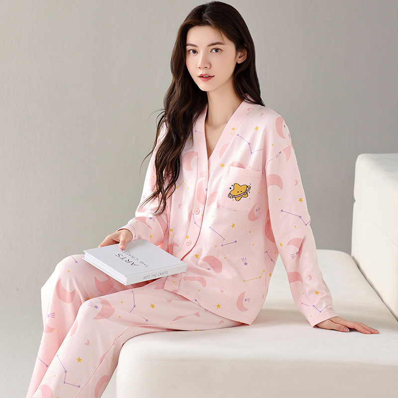 三枪睡衣女士春秋季秋款纯棉长袖家居服女款秋天卡通甜美开衫套装,淘宝优惠券,粉丝福利购,淘宝优惠卷