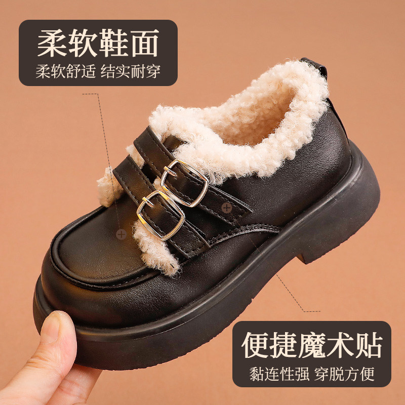 舞玛女童鞋子儿童真皮小皮鞋2025新款冬季棉鞋宝宝冬鞋加绒乐福鞋,淘宝优惠券,粉丝福利购,淘宝优惠卷