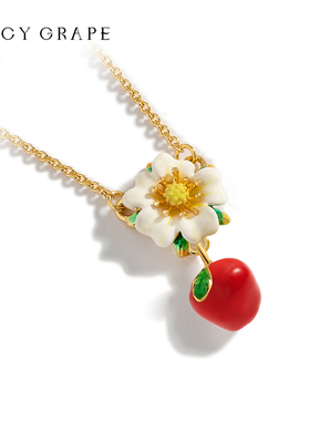 JuicyGrape红色苹果花朵项链