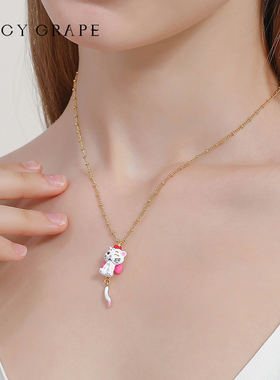 可爱蝴蝶结小猫咪珐琅锁骨链