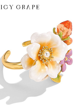 Juicy Grape茉莉花珐琅开口戒指女轻奢小众设计感花朵食指戒礼物